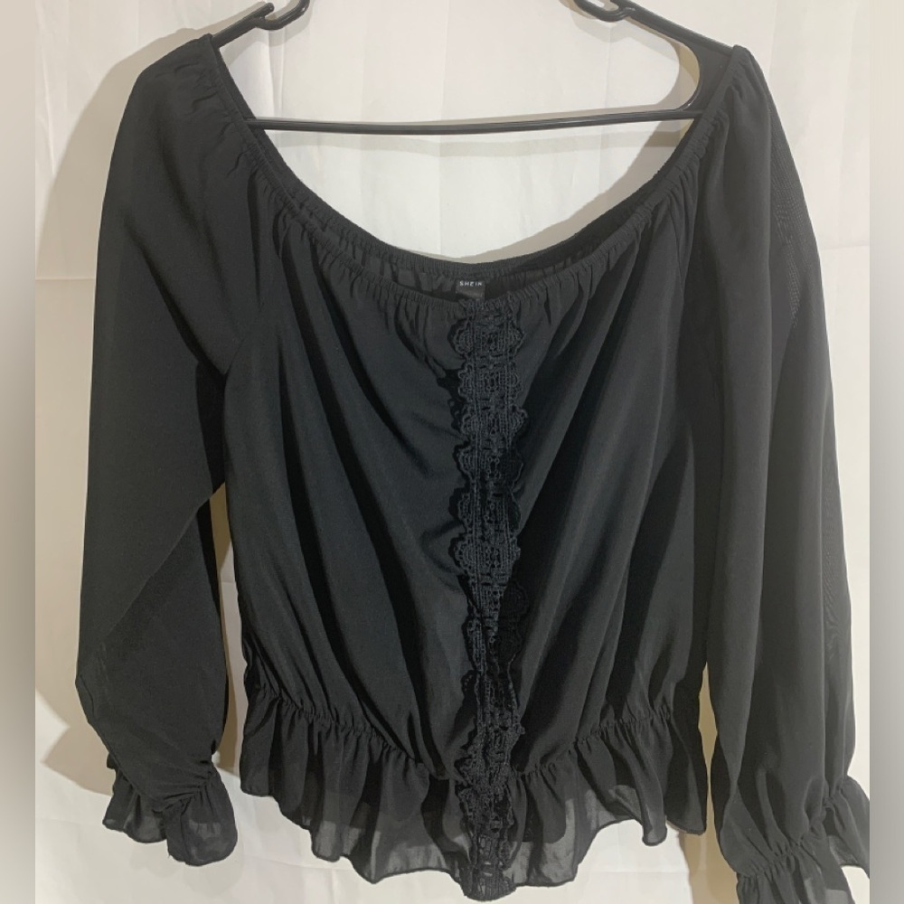 3/$28❤️SHEIN Black off shoulder, long sleeve top size XL - Picture 5 of 8